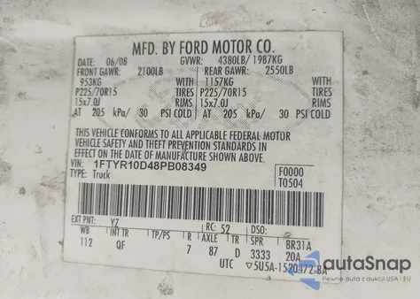 2008 Ford Ranger Xl/Xlt from USA, damaged, VIN 1FTYR10D48PB08349